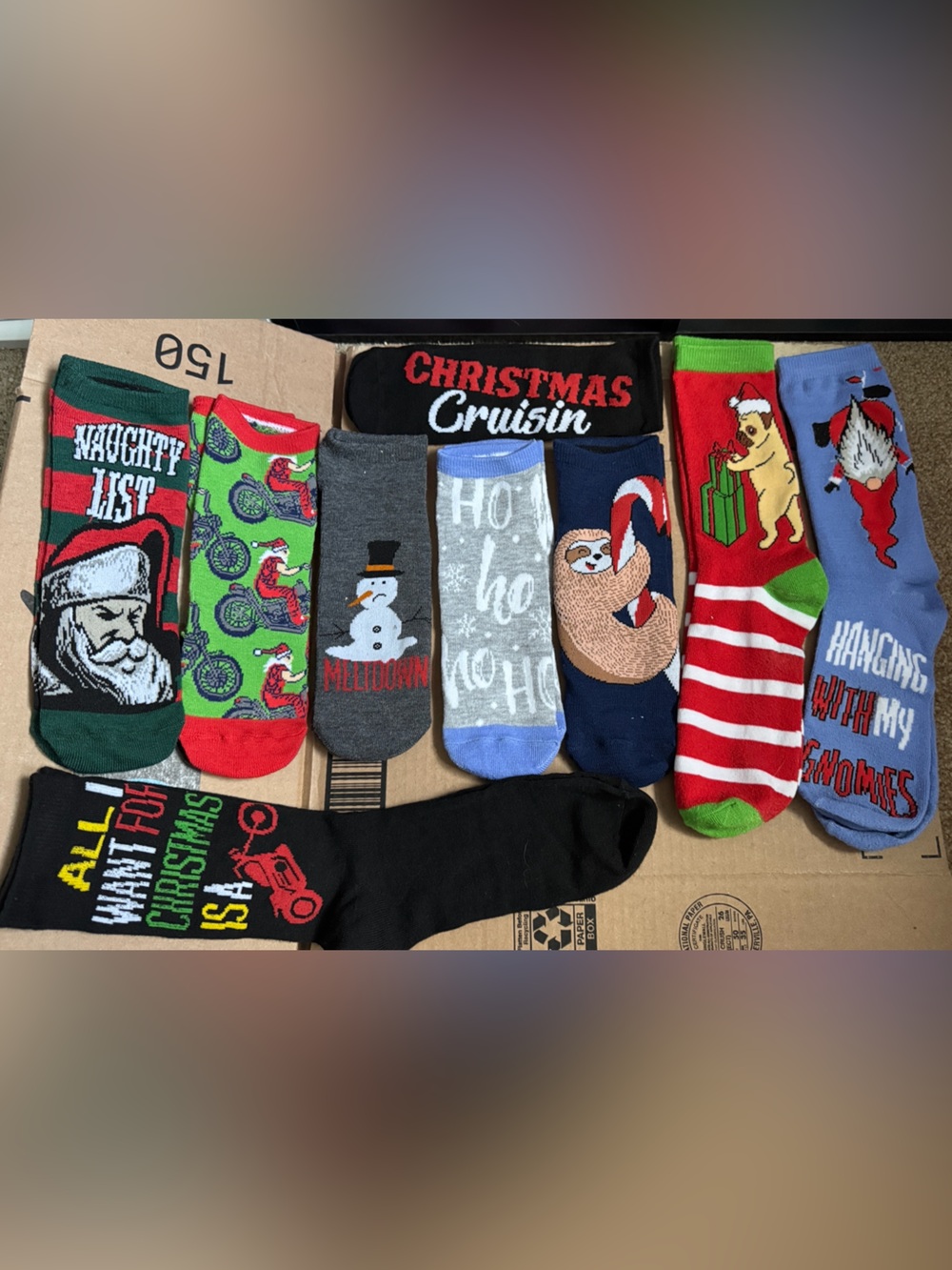 Holiday Novelty Men's Crew Socks - Assorted Red, Green, Blue, Gray